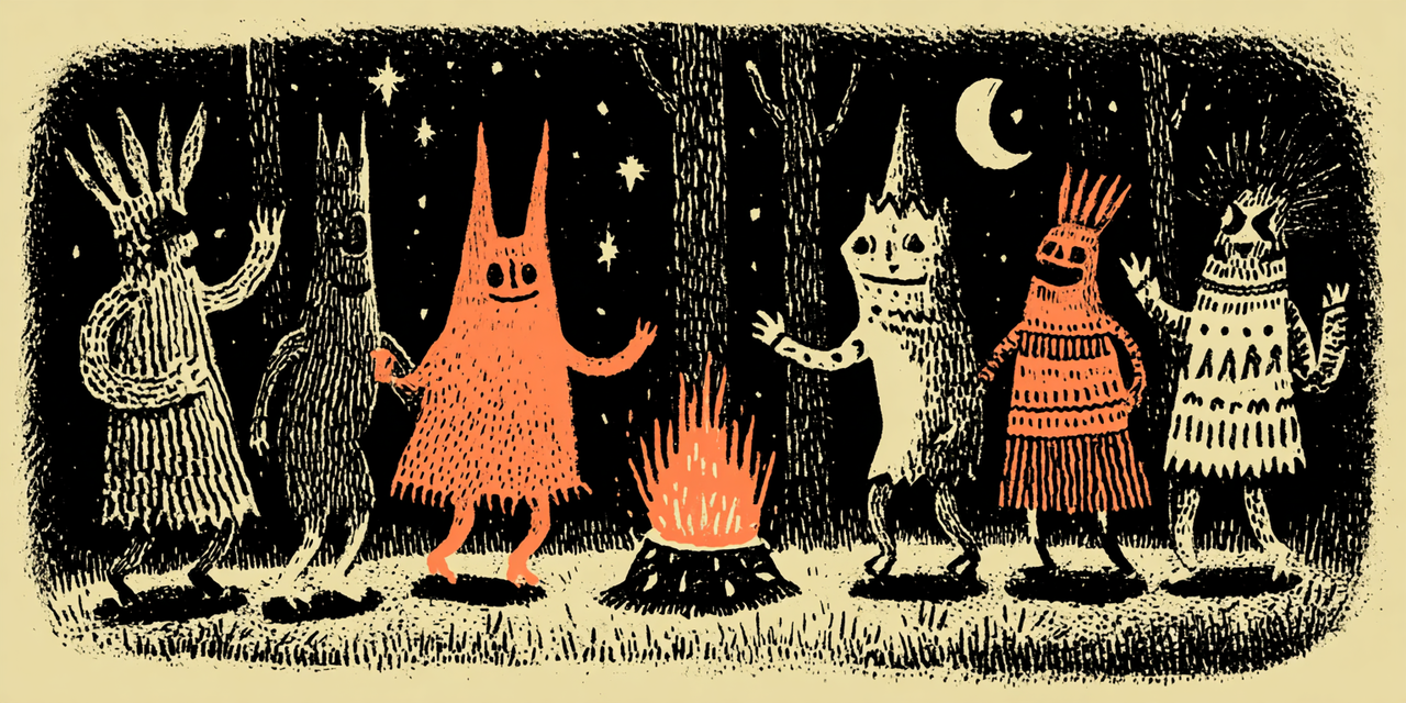 A night scene where rope, dancing, and witness blur into atmosphere.