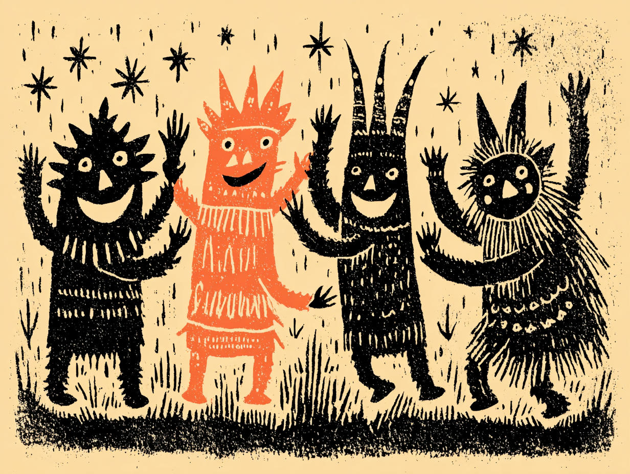 A small group celebrating together in the field.