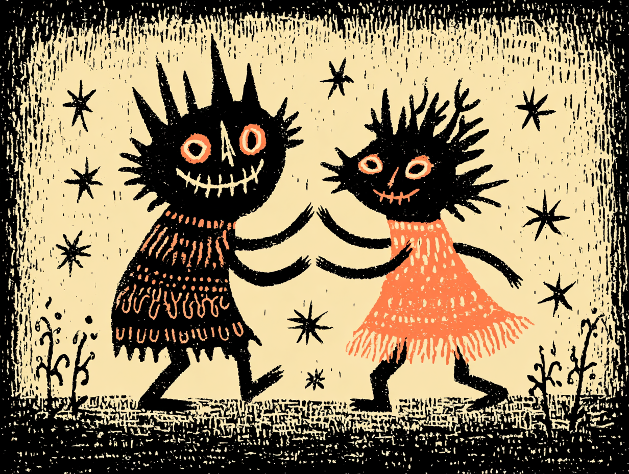 Two creatures meeting in mutual celebration.