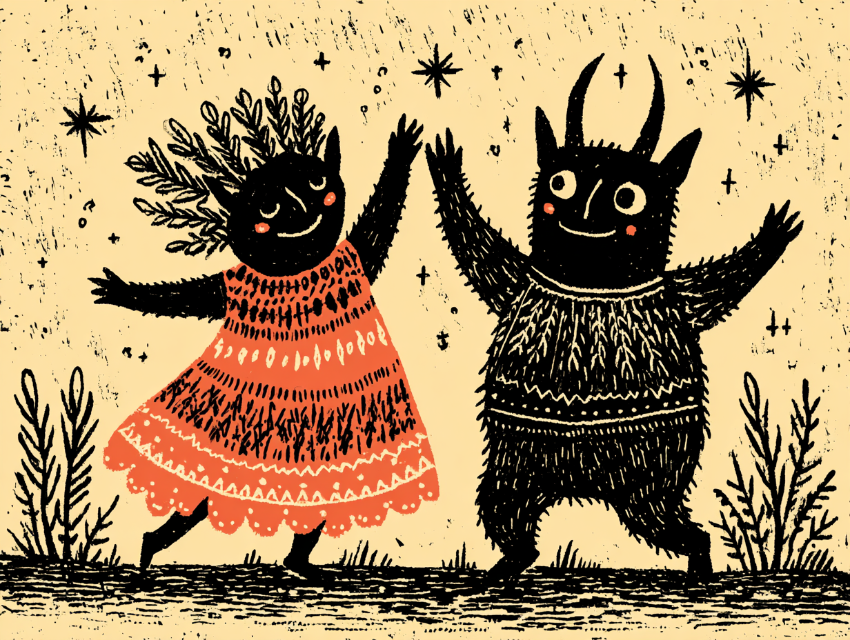 Two creatures dancing together, playful and unselfconscious.