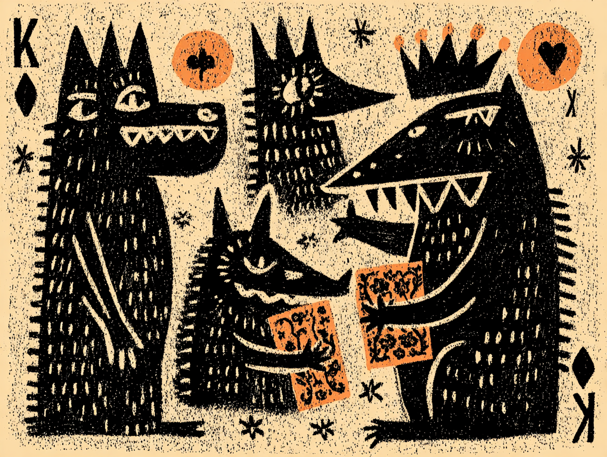 Mythical creatures playing cards together.